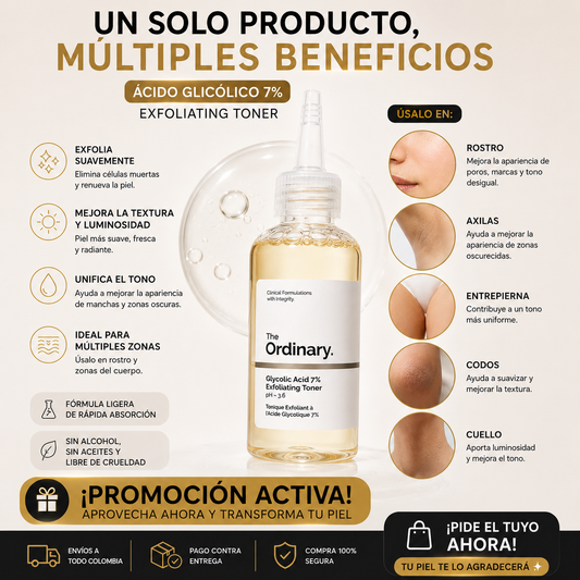 Acido Glycolico THE ORDINARY 7% - Renueva, ilumina y transforma tu piel