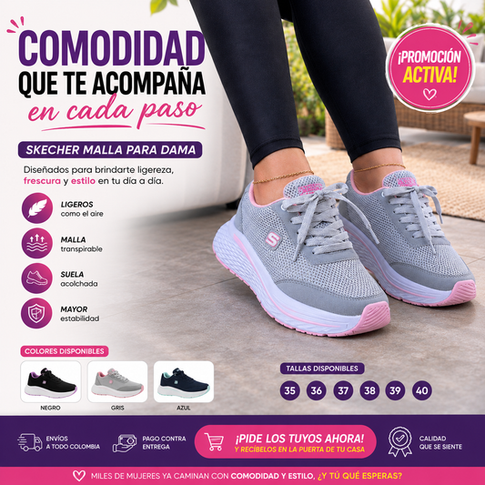 ⭐Skecher Malla Comfort+ | Ligeros, transpirables y cómodos para uso diario.